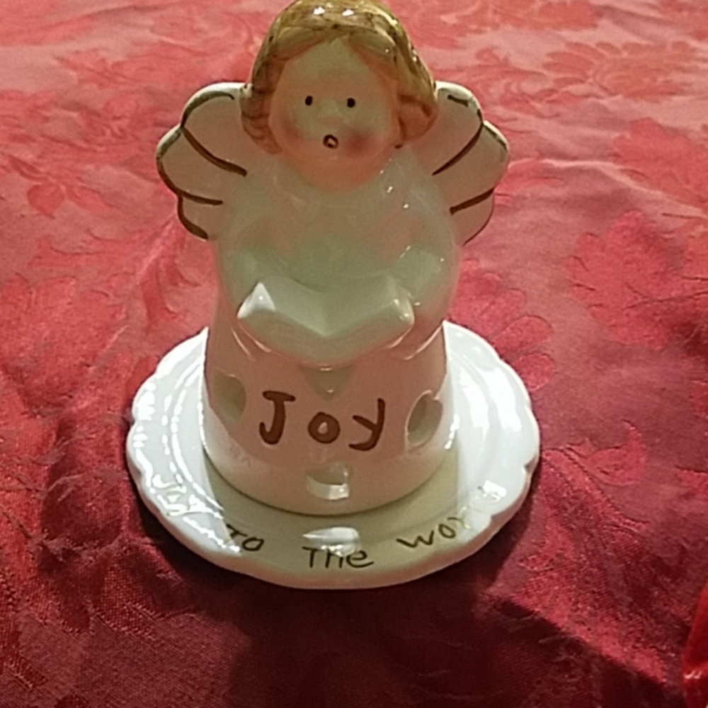 Joy to the World Christmas Angel candle holder